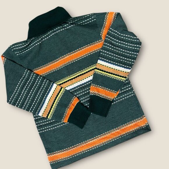 Vintage 70s Sears Boys 8 Knit Turtleneck Green Stripe Perma-Prest USA - Picture 2 of 3
